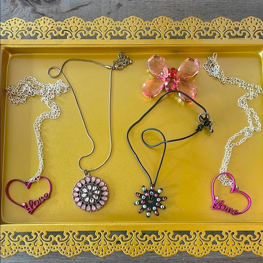 Vintage Y2K Pink and Silver Theme Jewelry Collection See Photos for Measurements